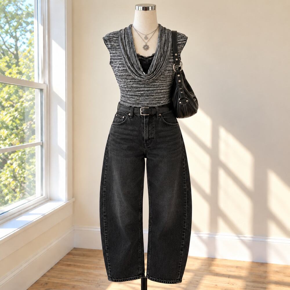 90s Cowl Neck Marled Knit Top Sz.SM Y2K Grunge Indie Dark Academia